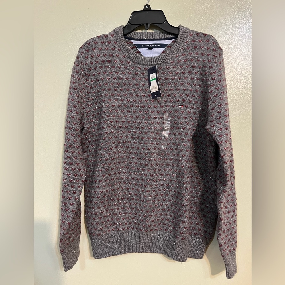 Tommy Hilfiger Gray and Red Patterned Sweater NWT - image 1